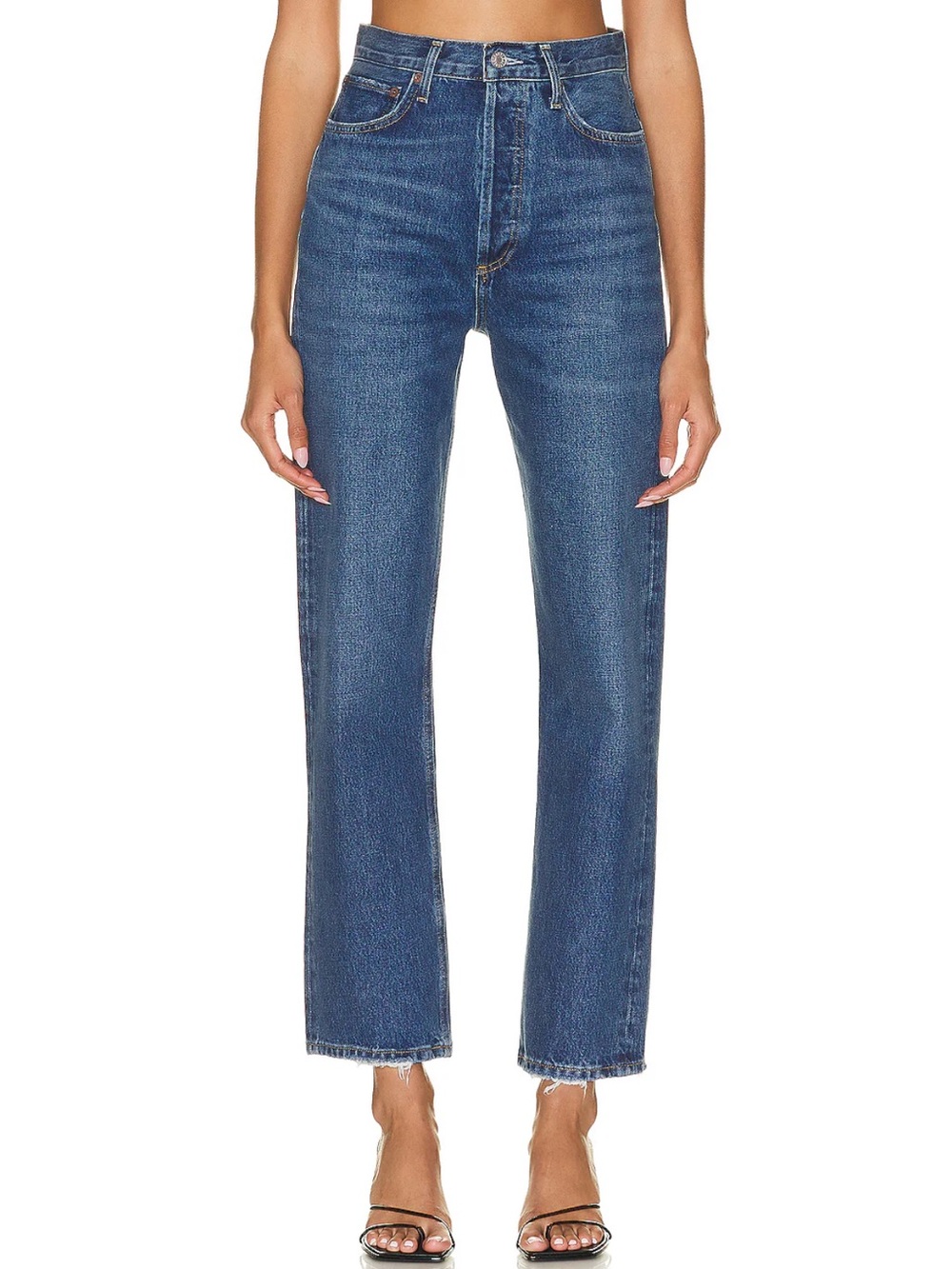 Agolde 90s Pinch Waist High-Rise Straight Leg Jeans in Medium Blue Wash